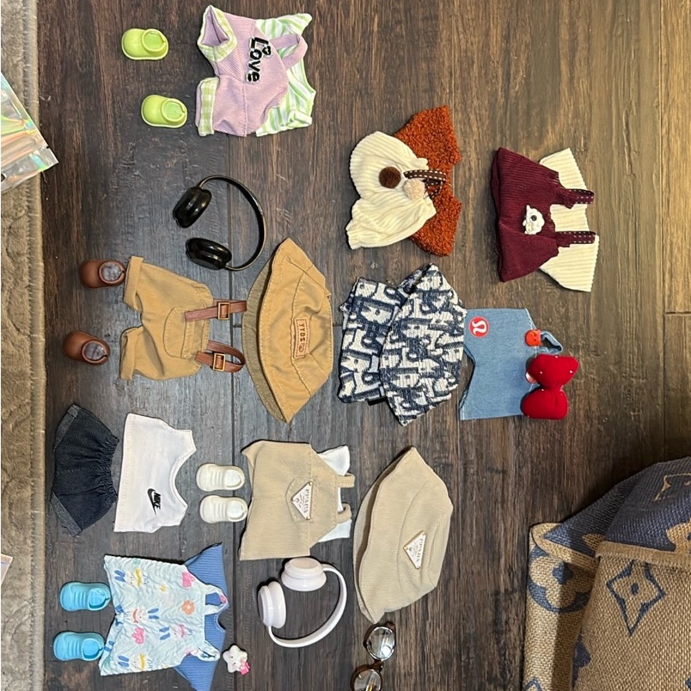 Assorted Doll Clothes and Accessories Lot - 9 outfits for Labubus